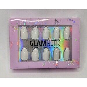 Glamnetic Reusable Press-On Nails Angel Short Almond White NEW 24 Nails